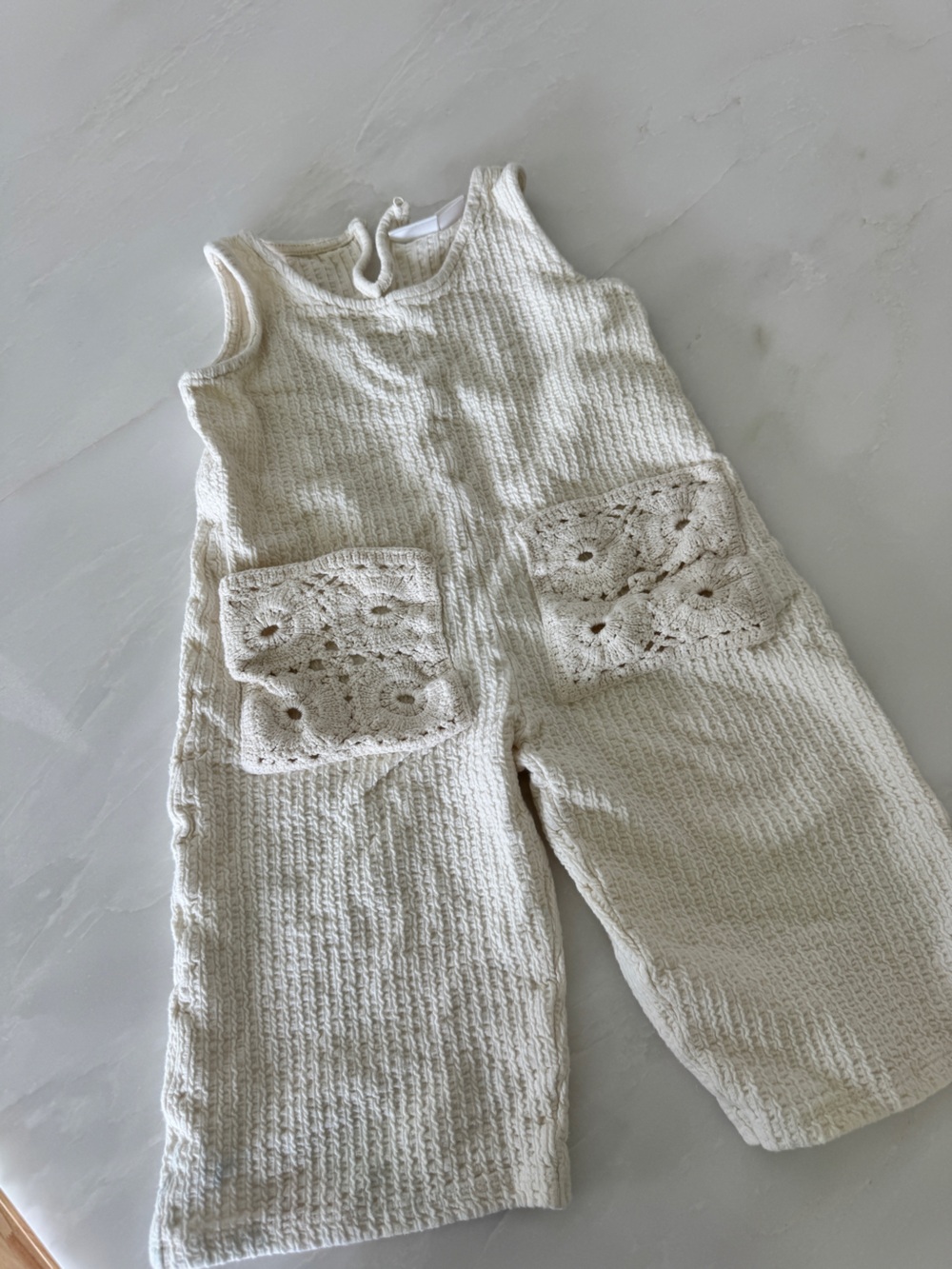 Zara Cream Crochet-Pocket Kids One-Piece